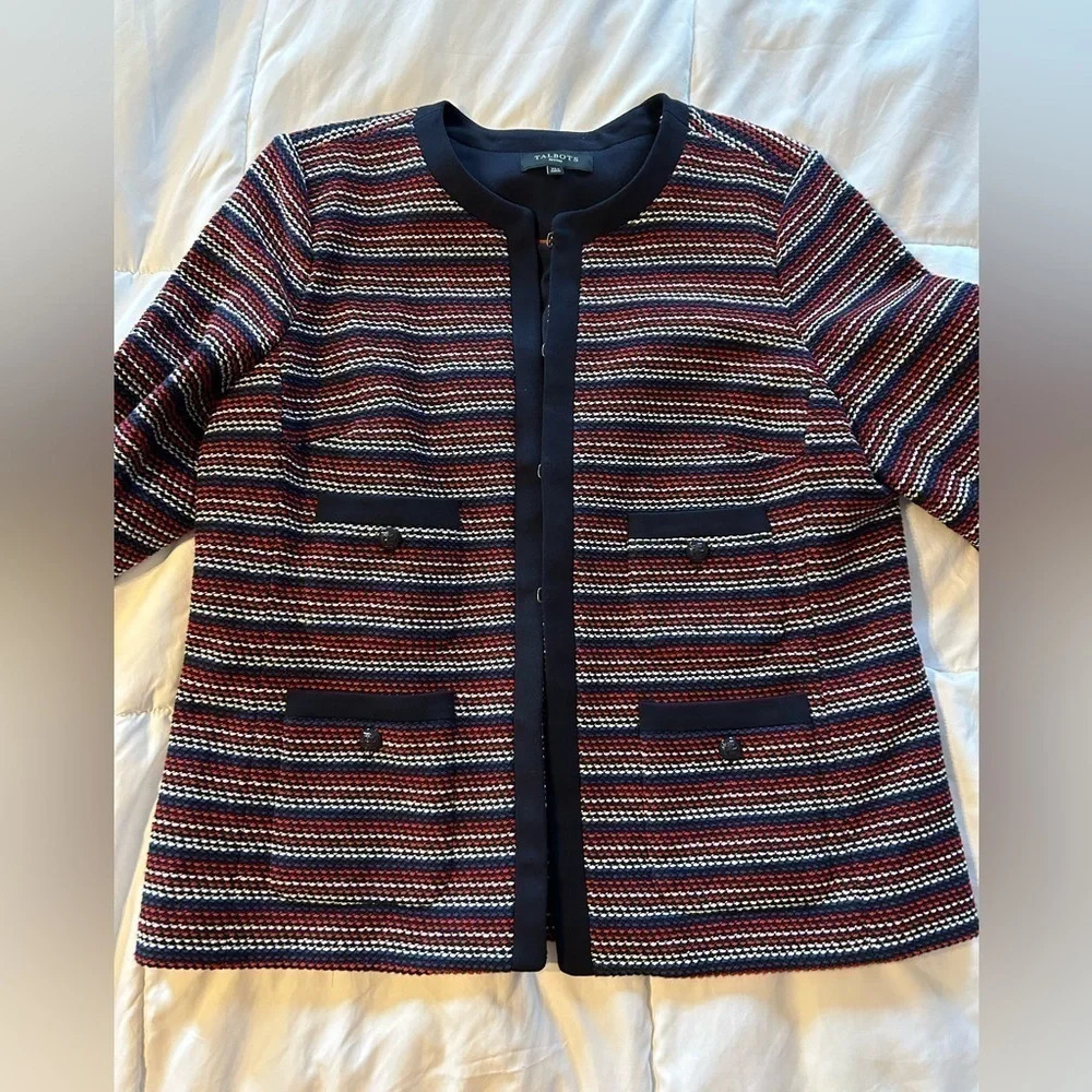 Talbots Woman  Indigo Red Beret Coatigan, size XL PETITE blazer